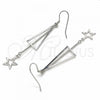 Sterling Silver Long Earring, Star Design, Polished, Rhodium Finish, 02.285.0105