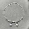 Sterling Silver Charm Bracelet, Star Design, Polished, Silver Finish, 03.409.0001.07
