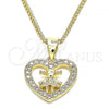 Oro Laminado Pendant Necklace, Gold Filled Style Heart and Little Girl Design, with White Micro Pave, Polished, Golden Finish, 04.156.0342.20