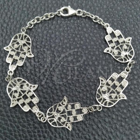 Sterling Silver Fancy Bracelet, Hand of God Design, Polished, Silver Finish, 03.392.0001.07