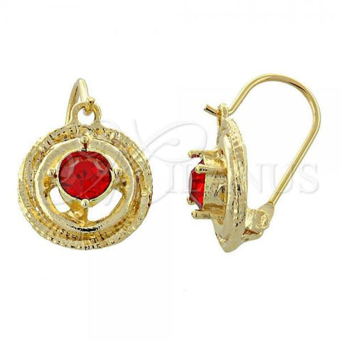 Oro Laminado Leverback Earring, Gold Filled Style with Garnet Cubic Zirconia, Diamond Cutting Finish, Golden Finish, 02.164.0031.1
