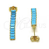Oro Laminado Long Earring, Gold Filled Style Baguette Design, with Turquoise Cubic Zirconia, Polished, Golden Finish, 02.403.0001.7