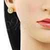 Oro Laminado Stud Earring, Gold Filled Style with White Cubic Zirconia and White Micro Pave, Polished, Golden Finish, 02.342.0309