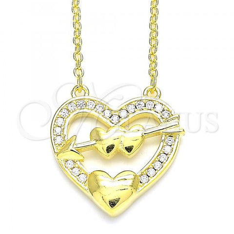 Sterling Silver Pendant Necklace, Heart Design, with White Cubic Zirconia, Polished, Golden Finish, 04.336.0026.2.16