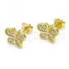 Sterling Silver Stud Earring, Butterfly Design, with White Micro Pave, Polished, Golden Finish, 02.174.0087