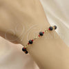 Oro Laminado Bracelet Rosary, Gold Filled Style Caridad del Cobre and Crucifix Design, with Black and Orange Red Azavache, Polished, Golden Finish, 09.63.0110.08
