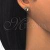 Oro Laminado Stud Earring, Gold Filled Style Heart Design, with White Micro Pave, Polished, Golden Finish, 02.156.0271