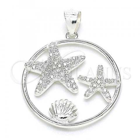 Sterling Silver Fancy Pendant, Shell Design, with White Micro Pave, Polished,, 05.398.0015