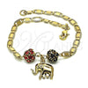 Oro Laminado Charm Bracelet, Gold Filled Style Elephant Design, with Garnet and Black Crystal, Polished, Golden Finish, 03.63.2076.1.08