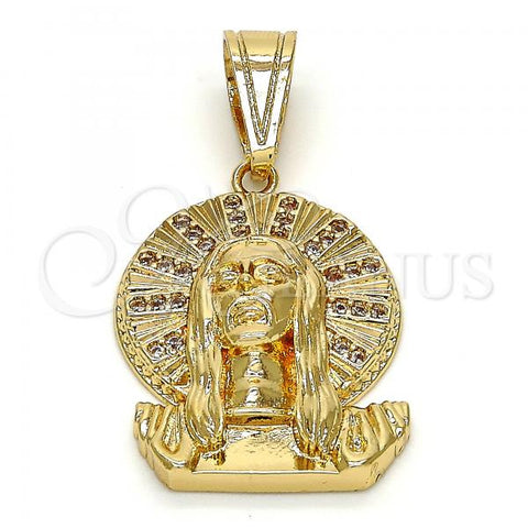 Oro Laminado Religious Pendant, Gold Filled Style Jesus Design, with White Micro Pave, Polished, Golden Finish, 05.120.0053