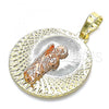 Oro Laminado Religious Pendant, Gold Filled Style San Judas Design, Diamond Cutting Finish, Tricolor, 05.380.0129