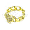 Oro Laminado Multi Stone Ring, Gold Filled Style Heart and Curb Design, with White Micro Pave, Polished, Golden Finish, 01.341.0041