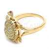 Oro Laminado Multi Stone Ring, Gold Filled Style Turtle Design, with White and Ruby Micro Pave, Polished, Golden Finish, 01.100.0002.07 (Size 7)