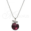 Rhodium Plated Pendant Necklace, Bow Design, with Amethyst Swarovski Crystals and White Micro Pave, Polished, Rhodium Finish, 04.239.0016.2.16