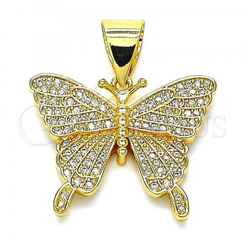 Oro Laminado Fancy Pendant, Gold Filled Style Butterfly Design, with White Micro Pave, Polished, Golden Finish, 05.342.0013