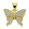Oro Laminado Fancy Pendant, Gold Filled Style Butterfly Design, with White Micro Pave, Polished, Golden Finish, 05.342.0013