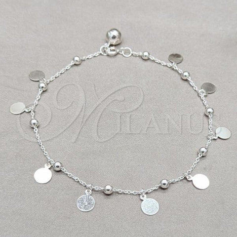 Sterling Silver Fancy Anklet, Rolo Design, Polished, Silver Finish, 03.409.0066.10