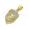 Oro Laminado Fancy Pendant, Gold Filled Style Lion Design, with White Micro Pave, Polished, Golden Finish, 05.342.0001