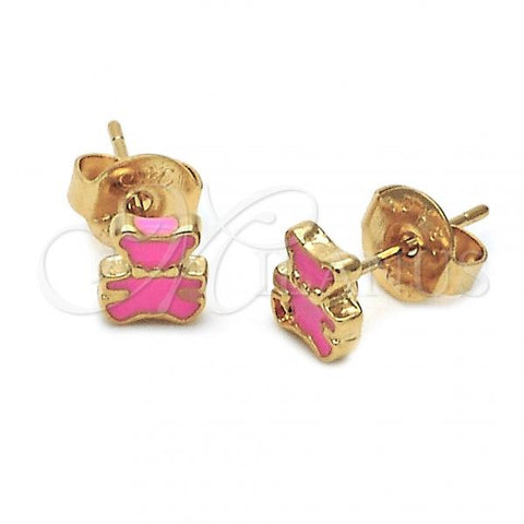 Oro Laminado Stud Earring, Gold Filled Style Teddy Bear Design, Pink Enamel Finish, Golden Finish, 02.64.0240 *PROMO*