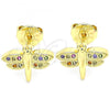 Oro Laminado Stud Earring, Gold Filled Style Dragon-Fly Design, with Multicolor Micro Pave, Polished, Golden Finish, 02.156.0470.3
