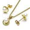 Oro Laminado Earring and Pendant Adult Set, Gold Filled Style with Ivory Pearl, Polished, Golden Finish, 10.156.0469