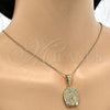 Oro Laminado Religious Pendant, Gold Filled Style Guadalupe and Flower Design, Polished, Tricolor, 05.120.0086.1