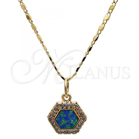 Oro Laminado Pendant Necklace, Gold Filled Style with Blue Topaz Opal and White Micro Pave, Polished, Golden Finish, 04.63.1319.2 .18