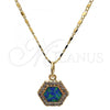 Oro Laminado Pendant Necklace, Gold Filled Style with Blue Topaz Opal and White Micro Pave, Polished, Golden Finish, 04.63.1319.2 .18