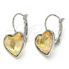 Rhodium Plated Leverback Earring, Heart Design, with Golden Shadow Swarovski Crystals, Polished, Rhodium Finish, 02.239.0013.8