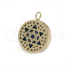 Oro Laminado Fancy Pendant, Gold Filled Style Star of David and Filigree Design, Blue Enamel Finish, Golden Finish, 05.09.0060
