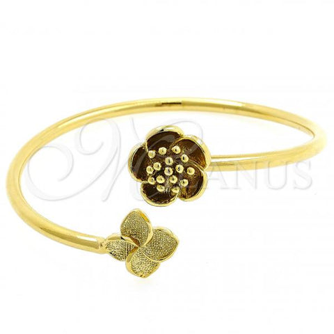 Oro Laminado Individual Bangle, Gold Filled Style Flower Design, Polished, Golden Finish, 07.192.0005 (60 MM Thickness, One size fits all)