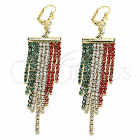 Oro Laminado Long Earring, Gold Filled Style with Multicolor Crystal, Polished, Golden Finish, 02.351.0038.2