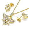 Oro Laminado Earring and Pendant Adult Set, Gold Filled Style Butterfly Design, with White Cubic Zirconia and White Micro Pave, Polished, Golden Finish, 10.210.0134.1