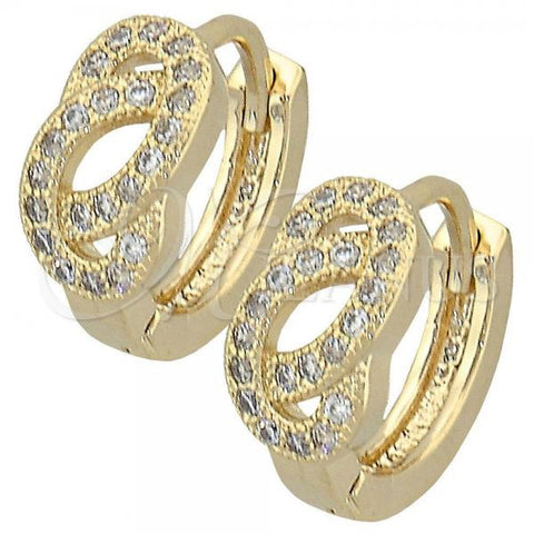 Oro Laminado Huggie Hoop, Gold Filled Style Love Knot Design, with White Micro Pave, Polished, Golden Finish, 02.122.0038