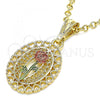 Oro Laminado Fancy Pendant, Gold Filled Style Flower and Heart Design, Polished, Tricolor, 05.351.0131.1