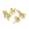 Oro Laminado Stud Earring, Gold Filled Style Butterfly Design, with White Micro Pave, Polished, Golden Finish, 02.156.0443