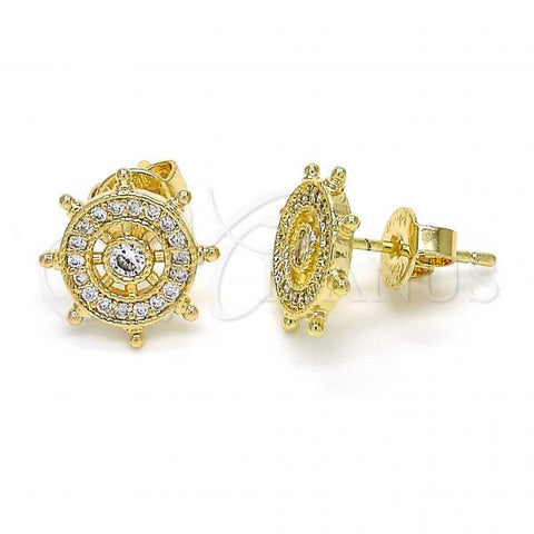 Oro Laminado Stud Earring, Gold Filled Style with White Cubic Zirconia, Polished, Golden Finish, 02.156.0270