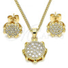 Oro Laminado Earring and Pendant Adult Set, Gold Filled Style with White Micro Pave, Polished, Golden Finish, 10.344.0012