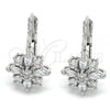Rhodium Plated Leverback Earring, Flower Design, with White Cubic Zirconia, Polished, Rhodium Finish, 02.210.0226.4