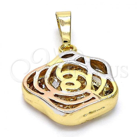 Oro Laminado Fancy Pendant, Gold Filled Style Flower Design, Matte Finish, Tricolor, 5.181.013