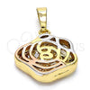 Oro Laminado Fancy Pendant, Gold Filled Style Flower Design, Matte Finish, Tricolor, 5.181.013