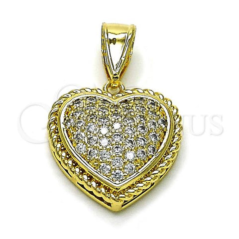 Oro Laminado Fancy Pendant, Gold Filled Style Heart Design, with White Cubic Zirconia, Polished, Golden Finish, 05.411.0023
