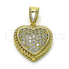 Oro Laminado Fancy Pendant, Gold Filled Style Heart Design, with White Cubic Zirconia, Polished, Golden Finish, 05.411.0023