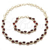 Oro Laminado Necklace and Bracelet, Gold Filled Style Heart Design, with Garnet and White Cubic Zirconia, Polished, Golden Finish, 06.284.0010.3