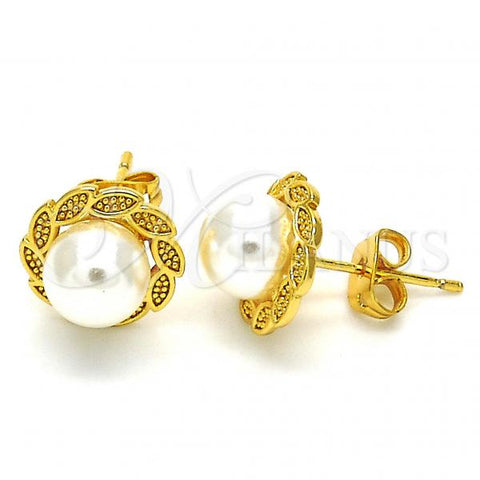 Oro Laminado Stud Earring, Gold Filled Style with Ivory Pearl, Polished, Golden Finish, 02.342.0006