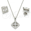 Sterling Silver Earring and Pendant Adult Set, with White Micro Pave and White Cubic Zirconia, Polished, Rhodium Finish, 10.174.0213