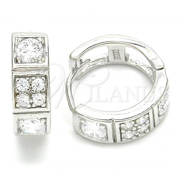 Sterling Silver Huggie Hoop, with White Cubic Zirconia, Polished, Rhodium Finish, 02.332.0051.15