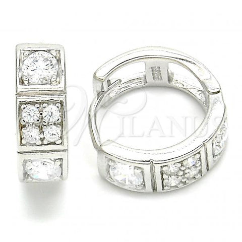 Sterling Silver Huggie Hoop, with White Cubic Zirconia, Polished, Rhodium Finish, 02.332.0051.15