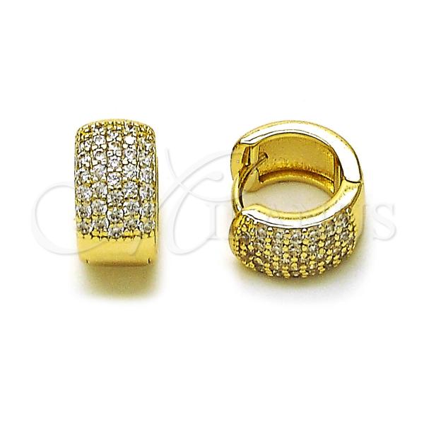 Oro Laminado Huggie Hoop, Gold Filled Style with White Micro Pave, Polished, Golden Finish, 02.213.0710.12