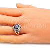 Oro Laminado Multi Stone Ring, Gold Filled Style Heart Design, with Amethyst Cubic Zirconia, Polished, Golden Finish, 01.346.0018.5.09